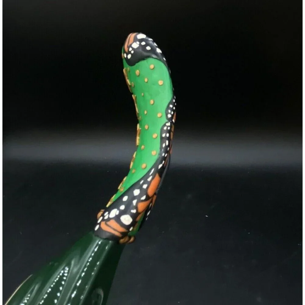3D Butterfly & Stars Spoon Rest Ceramic & Silicone Handle 9” Green & Orange